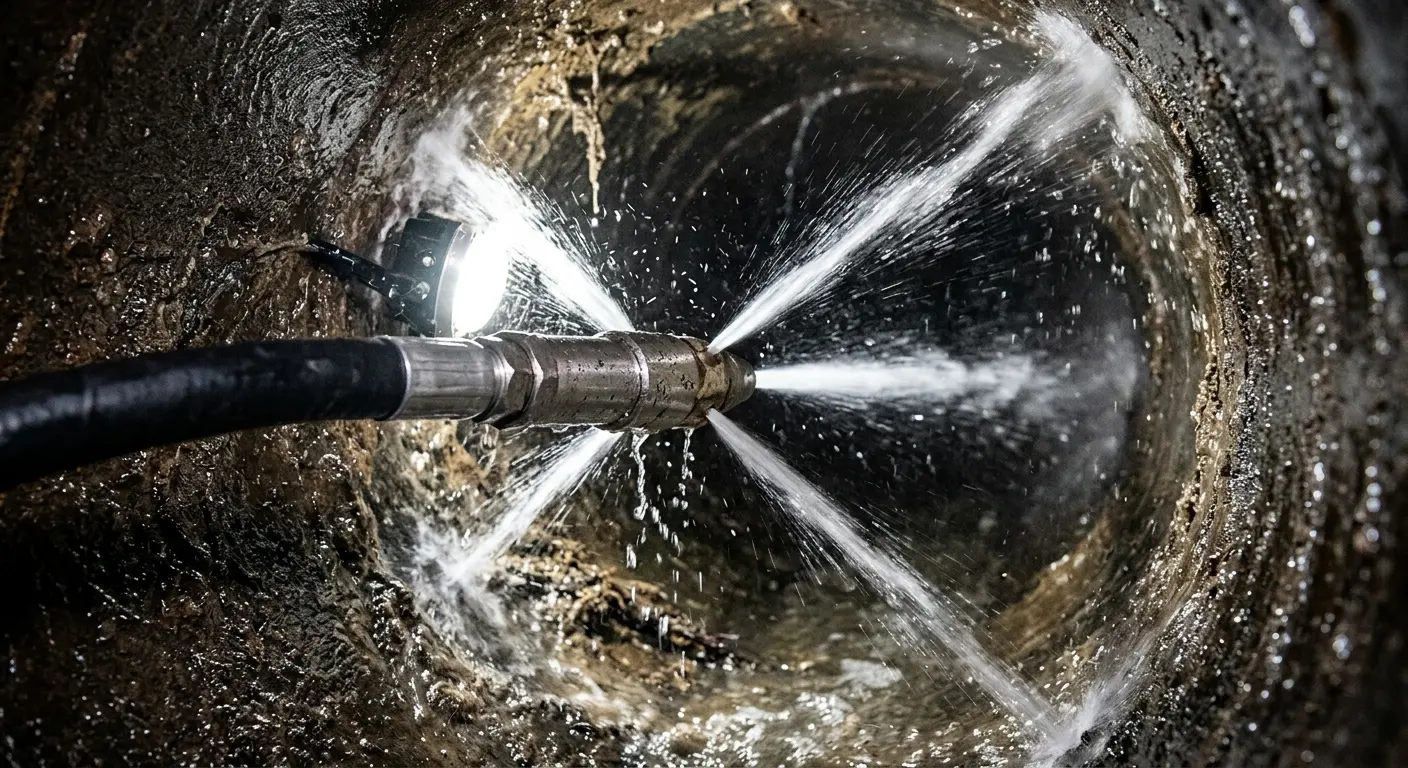 High-pressure hydro jetting nozzle cleaning sewer pipe for Storm Drain Cleaning in Searcy